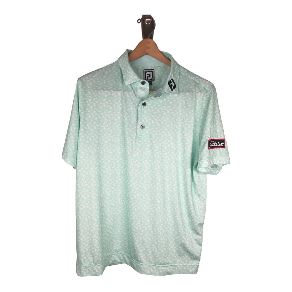 FootJoy Men’s Beach Print Lisle Athletic Fit Golf Polo Titleist Patch med Green